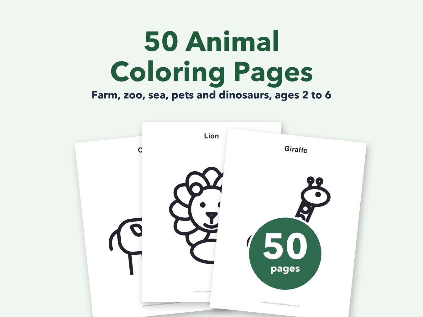 50 Animal Coloring Pages, a printable coloring book for toddlers
