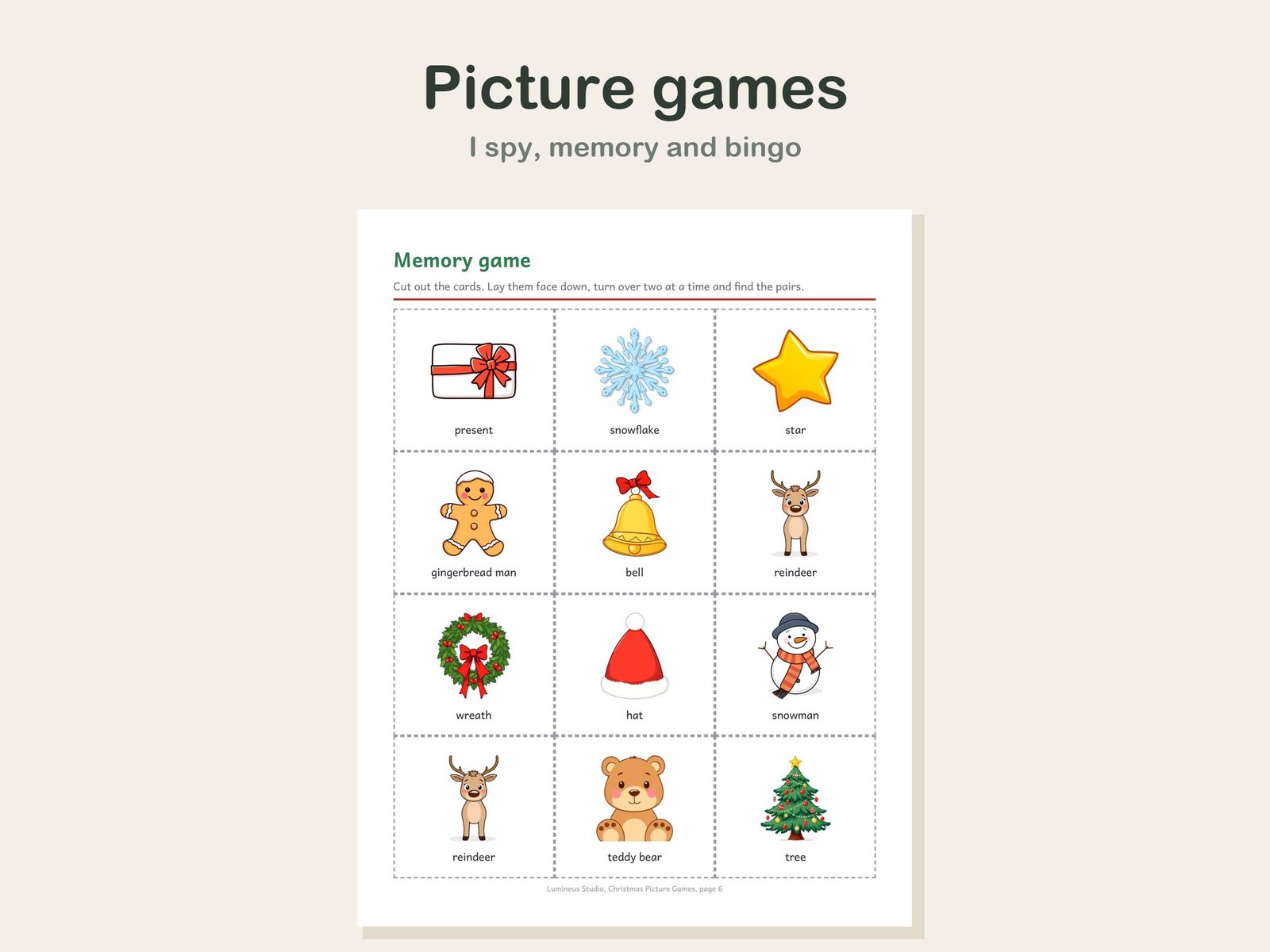 Christmas I spy and memory game pages