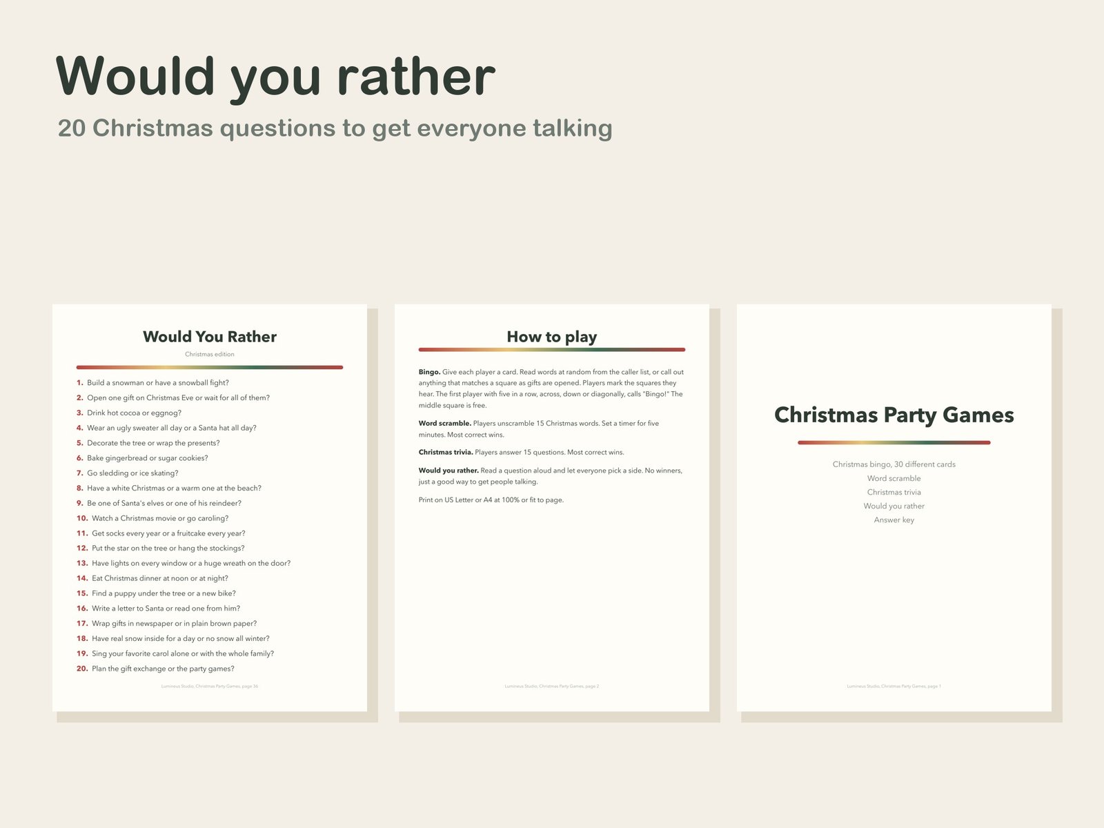 Would you rather and how to play pages