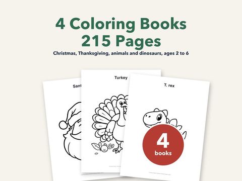 4 Coloring Books, 215 Pages