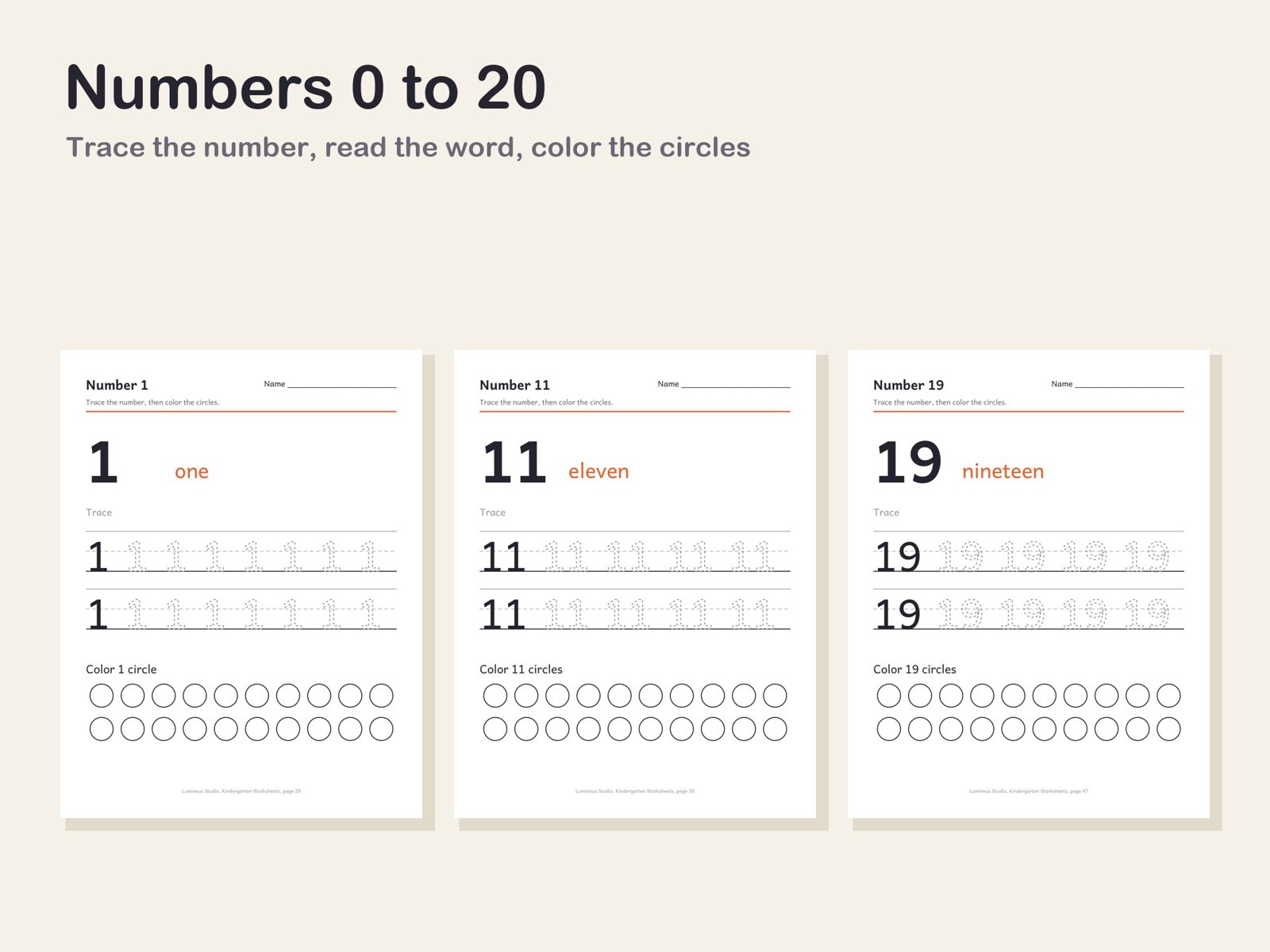 Number tracing pages 1, 11 and 19