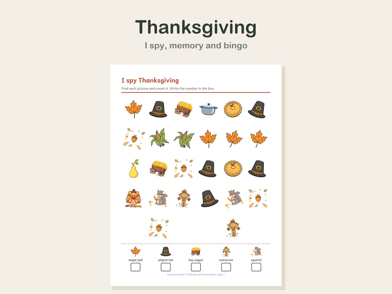 Thanksgiving I spy page