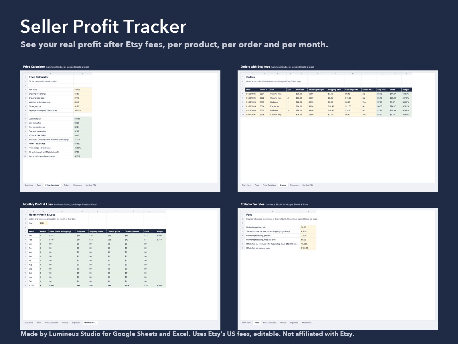 Seller Profit Tracker: price calculator, orders, monthly profit and loss, fee rates