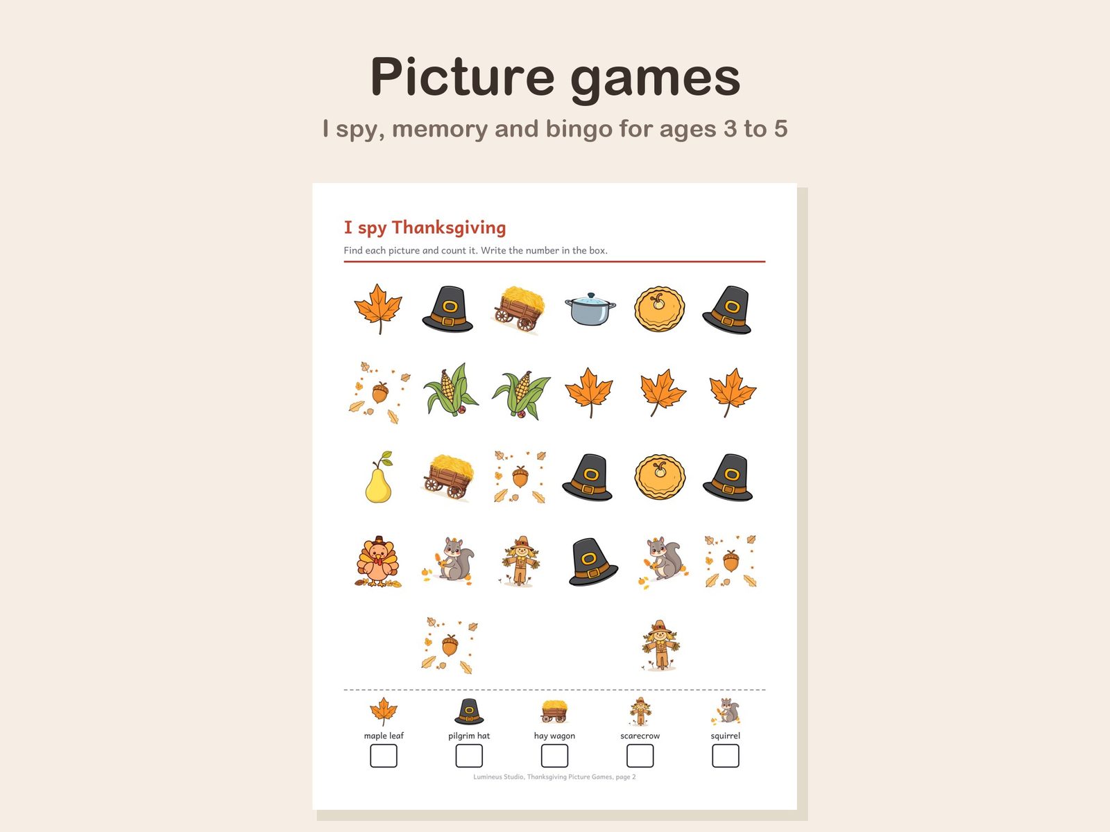 Thanksgiving I spy page for preschool