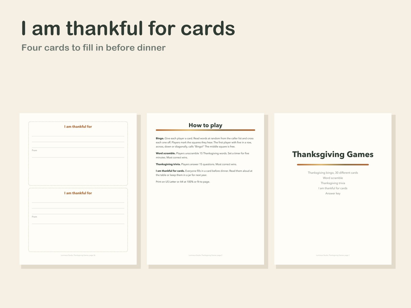 I am thankful for cards and how to play page