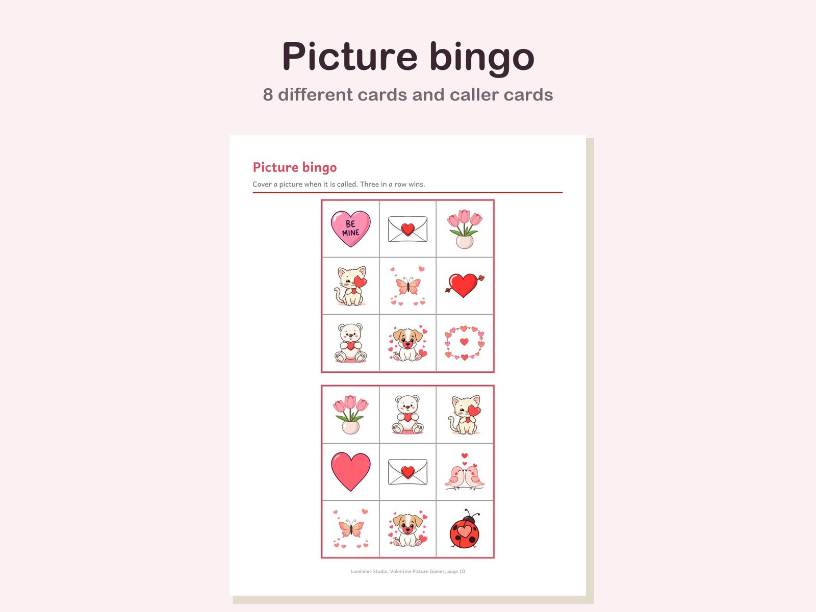 Valentine picture bingo card